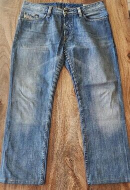Diesel Viker Jeans Mens 36x32 Blue Wash OR8AT Trakker Straight Button Fly Denim